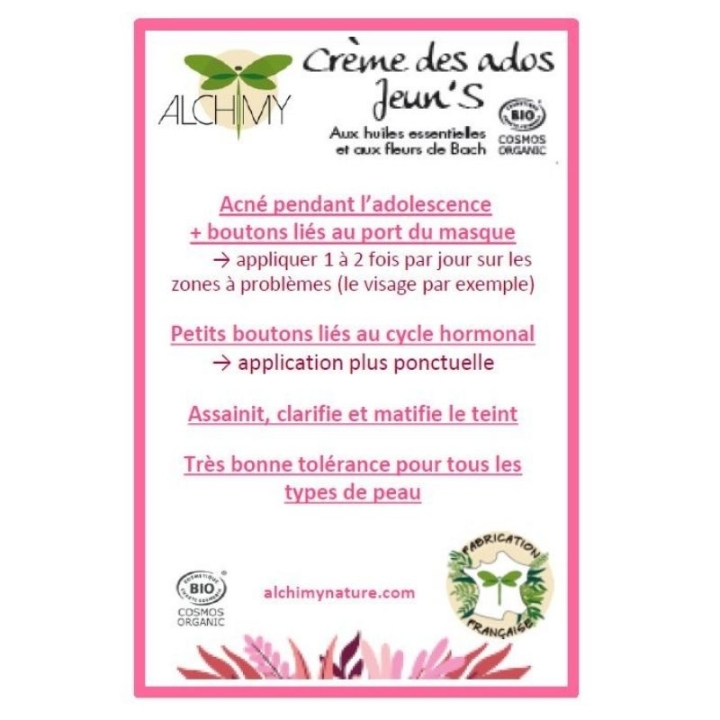 Crème Ados Jeun's Alchimy Aux Fleurs de Bach et Huiles Essentielles Alchimy 11 - mesfleursdebach.com 