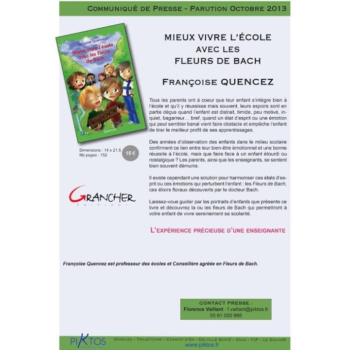 Mieux vivre l'école avec les Fleurs de Bach de Françoise Quencez Françoise QUENCEZ 6 - mesfleursdebach.com 
