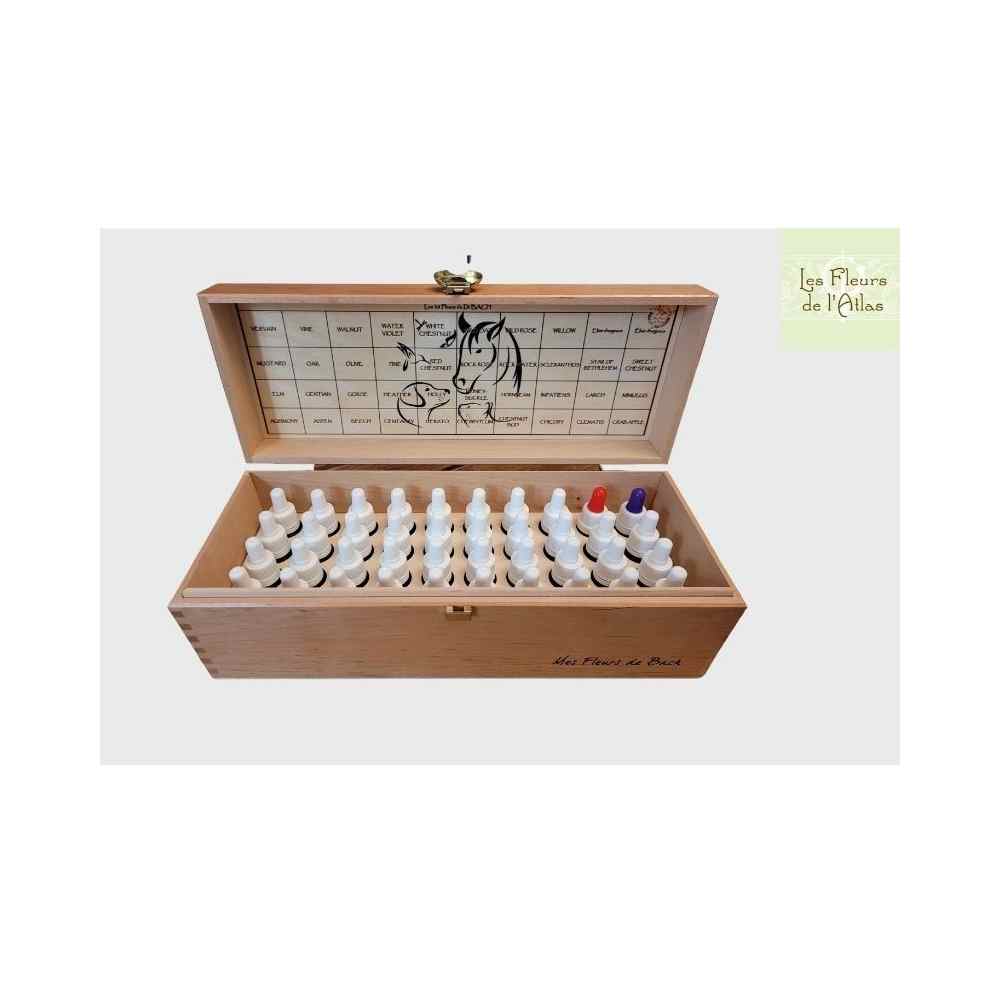 Fleurs de l'Atlas 10 ml - Coffret en bois plein animaux - 38 élixirs sans alcool 10 ml + 2 solutions d'urgence Rescue