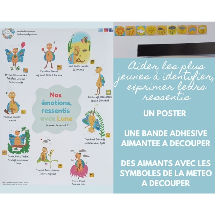 Poster "Nos émotions, ressentis avec Lune" de Sarah Lenègre 60*42cm Mes Fleurs de BACH 1 - mesfleursdebach.com 