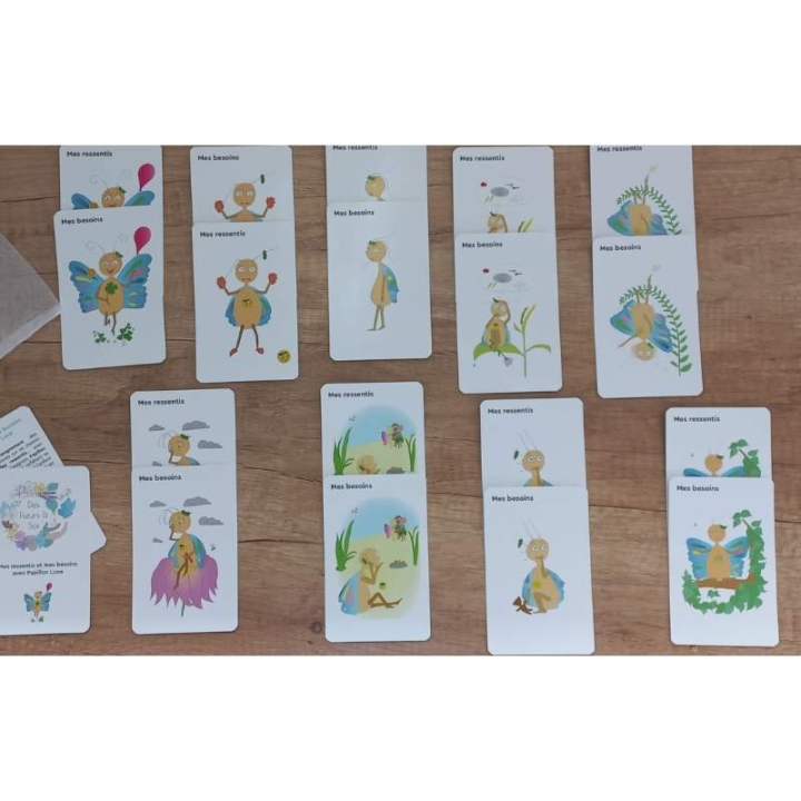 Cartes enfants "Mes ressentis et mes besoins avec Papillon Lune" - 11*7cm Mes Fleurs de BACH 2 - mesfleursdebach.com 