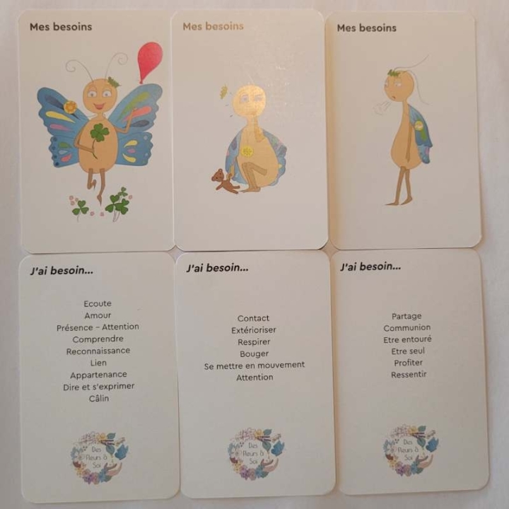 Cartes enfants "Mes ressentis et mes besoins avec Papillon Lune" - 11*7cm Mes Fleurs de BACH 4 - mesfleursdebach.com 