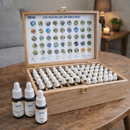 Deva 15 ml - Coffret plein en bois - 38 fleurs de Bach et 2 rescue Deva 1 - mesfleursdebach.com 